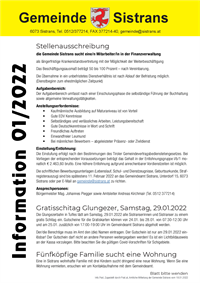 Information 01-2022; Stellenausschreibung Finanzverwaltung, Gratisschitag, Wohnungssuche, Wahlinfo