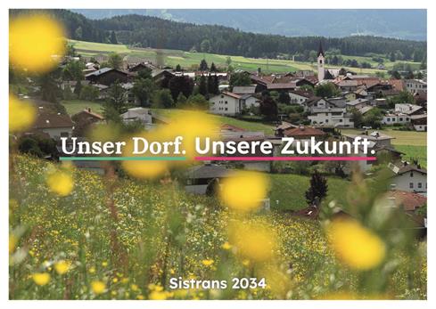 Sistrans 2034, unser Dorf, unsere Zukunft, Foto mit Blumenwiese und Häuser